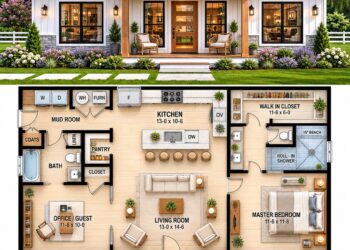 Modern Farmhouse Plan – 988 Sq Ft, 2 Bedrooms, 2 Bathrooms