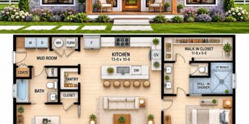 Modern Farmhouse Plan – 988 Sq Ft, 2 Bedrooms, 2 Bathrooms