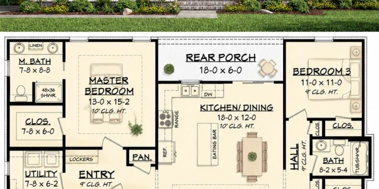 Modern Farmhouse Plan – 1,398 Sq Ft, 3 Bedrooms, 2 Bathrooms