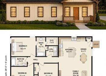 Country Plan – 1,288 Sq Ft, 3 Bedrooms, 2 Bathrooms