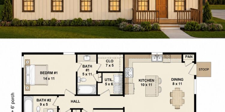 Country Plan – 1,288 Sq Ft, 3 Bedrooms, 2 Bathrooms