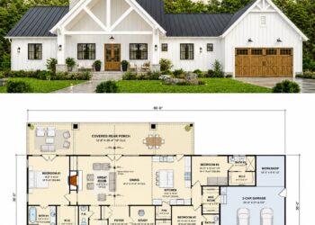 2070 Sq. Ft. Modern Farmhouse Plan with 3 Bedrooms, 3.5 Bathrooms, and Expansive Porch Living