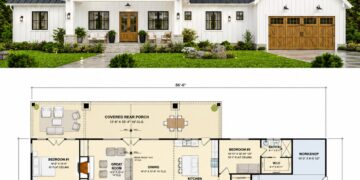 2070 Sq. Ft. Modern Farmhouse Plan with 3 Bedrooms, 3.5 Bathrooms, and Expansive Porch Living