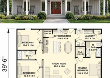 1416 Sq. Ft. Modern Farmhouse Plan with 3 Bedrooms, 2 Bathrooms, and Charming Front Porch