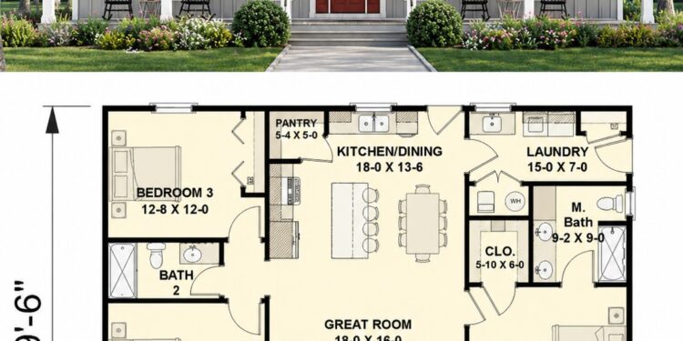1416 Sq. Ft. Modern Farmhouse Plan with 3 Bedrooms, 2 Bathrooms, and Charming Front Porch