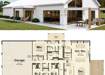 2752 Sq. Ft. Barndominium Plan with 3 Bedrooms, 2.5 Bathrooms, Office, and Massive 3-Car Garage