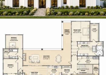 3853 Sq. Ft. Modern Transitional Plan with 4 Bedrooms, 4.5 Bathrooms, and 3-Car Garage
