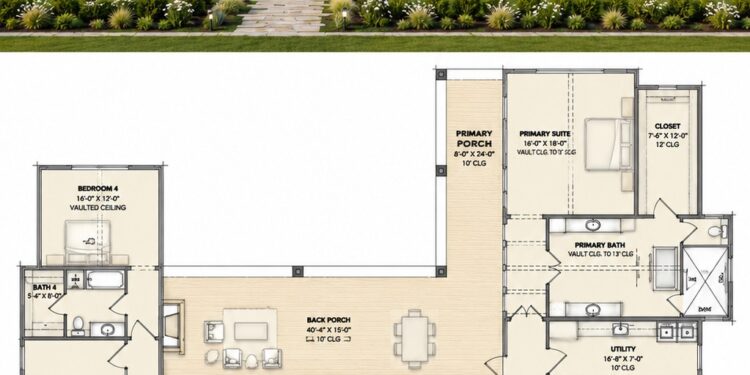 3853 Sq. Ft. Modern Transitional Plan with 4 Bedrooms, 4.5 Bathrooms, and 3-Car Garage