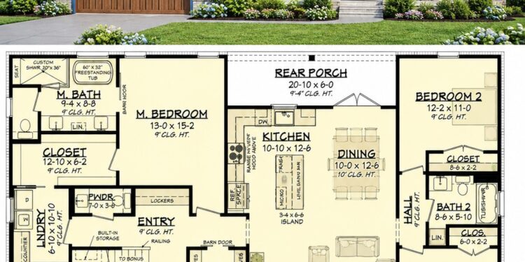 1793 Sq. Ft. Modern Farmhouse Plan with 3 Bedrooms, 2.5 Bathrooms, Bonus Room, and Open Living Design