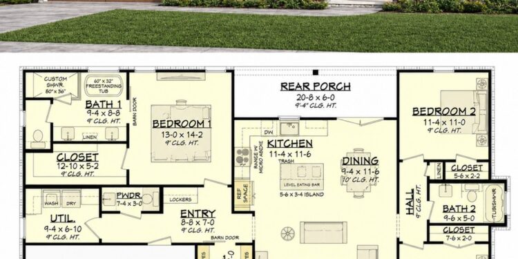 1599 Sq. Ft. Modern Farmhouse Plan with 3 Bedrooms, 2.5 Bathrooms, and Open Family Living