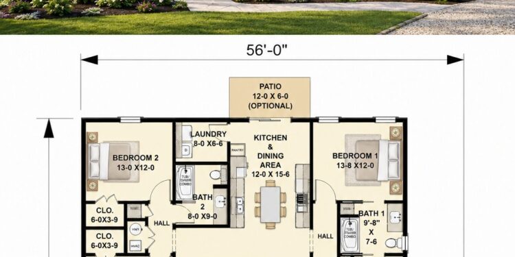 1343 Sq. Ft. Modern Farmhouse Plan with 3 Bedrooms, 2 Bathrooms, and Efficient One-Story Living