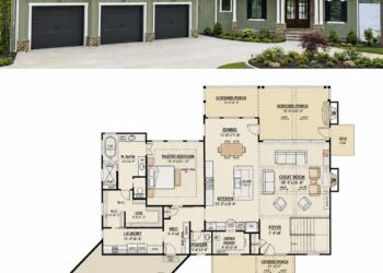 3122 Sq. Ft. Craftsman Plan with 3 Bedrooms, 4 Bathrooms, Walkout Basement, and 3-Car Courtyard Garage