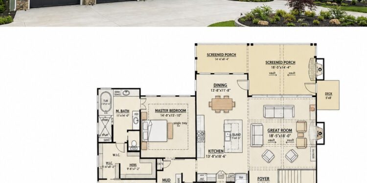 3122 Sq. Ft. Craftsman Plan with 3 Bedrooms, 4 Bathrooms, Walkout Basement, and 3-Car Courtyard Garage