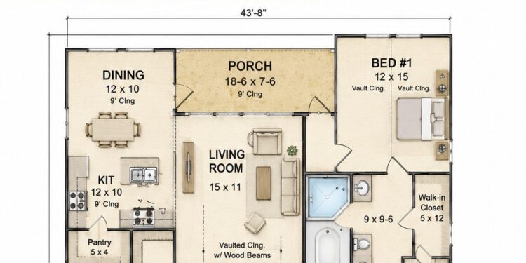 Traditional Plan – 1,588 Sq Ft, 3 Bedrooms, 2 Bathrooms
