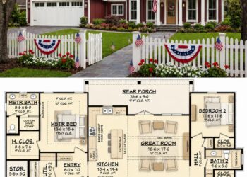1706 Sq. Ft. Modern Farmhouse Plan with 3 Bedrooms, 2 Bathrooms, and Vaulted Great Room Living