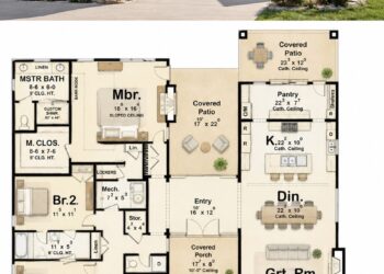 2681 Sq. Ft. Modern Transitional Plan with 3 Bedrooms, 2.5 Bathrooms, and 4-Car Garage