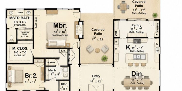 2681 Sq. Ft. Modern Transitional Plan with 3 Bedrooms, 2.5 Bathrooms, and 4-Car Garage