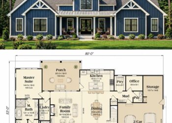 2827 Sq. Ft. Modern Farmhouse Plan with 4–5 Bedrooms, 3.5 Bathrooms, Loft, and Optional 3-Car Garage