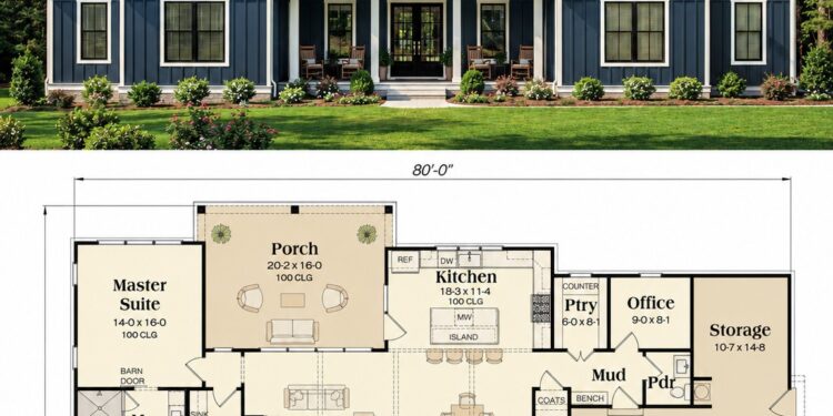 2827 Sq. Ft. Modern Farmhouse Plan with 4–5 Bedrooms, 3.5 Bathrooms, Loft, and Optional 3-Car Garage