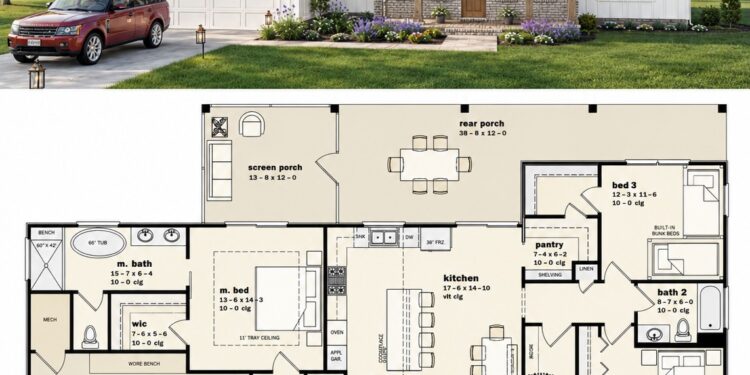 1660 Sq. Ft. Modern Farmhouse Plan with 3–4 Bedrooms, 2 Bathrooms, Bonus Room, and Spacious Porch Living
