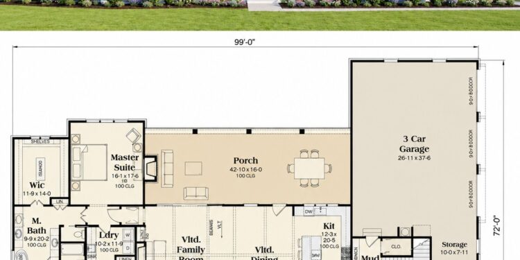 3486 Sq. Ft. Modern Farmhouse Plan with 4–5 Bedrooms, 4.5 Bathrooms, Bonus Room, and 3-Car Garage
