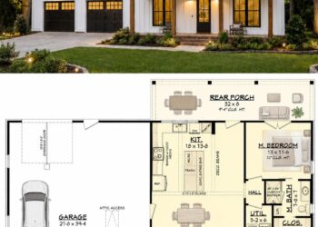 1280 Sq. Ft. Barndominium Plan with 2 Bedrooms, 2 Bathrooms, and Open Rustic Living
