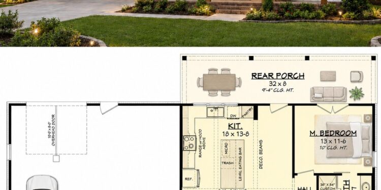 1280 Sq. Ft. Barndominium Plan with 2 Bedrooms, 2 Bathrooms, and Open Rustic Living
