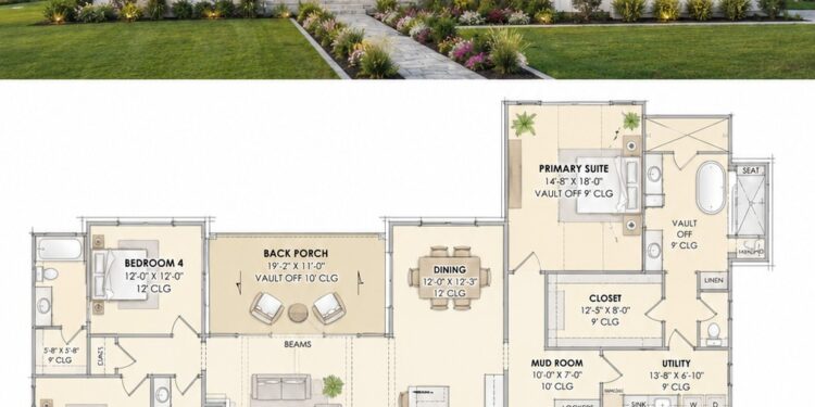 2877 Sq. Ft. Modern Transitional Plan with 4 Bedrooms, 3.5 Bathrooms, Bonus Room, and 3-Car Garage