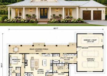 2238 Sq. Ft. Farmhouse Plan with 4 Bedrooms, 3.5 Bathrooms, Bonus Space, and Open Family Living