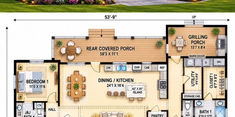 1636 Sq. Ft. Country Plan with 2 Bedrooms, 2.5 Bathrooms, and Comfortable One-Story Living