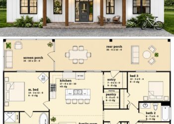 1497 Sq. Ft. Modern Farmhouse Plan with 3 Bedrooms, 2 Bathrooms, Loft, and Screened Rear Porch