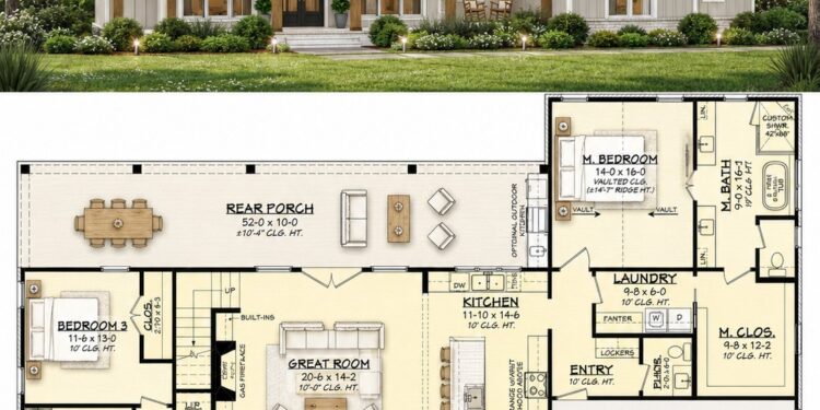 2800 Sq. Ft. Modern Farmhouse Plan with 5 Bedrooms, 3.5 Bathrooms, Flex Room, and Bonus Space