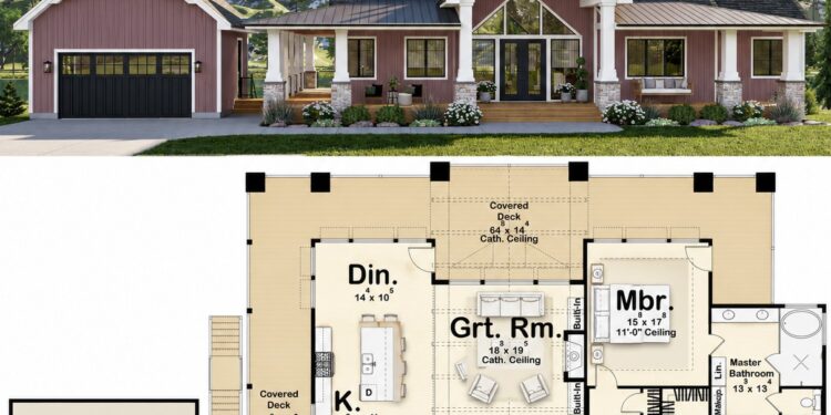 2146 Sq. Ft. Lake Front Plan with 2 Bedrooms, 2.5 Bathrooms, Wraparound Porch, and 2-Car Garage