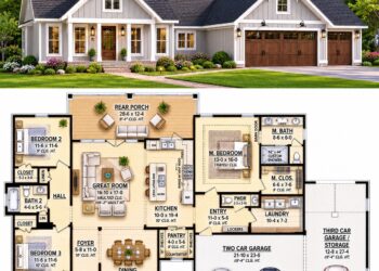 1797 Sq. Ft. Modern Farmhouse Plan with 3 Bedrooms, 2.5 Bathrooms, Vaulted Great Room, and 3-Car Garage