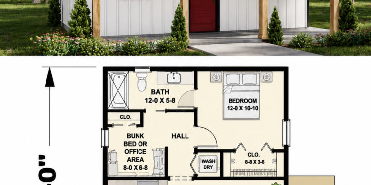 624 Sq. Ft. Cabin Plan with 1–2 Bedrooms, 1 Bathroom, and Cozy Open Living