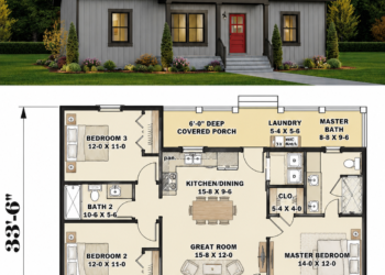 1035 Sq. Ft. Country Plan with 3 Bedrooms, 2 Bathrooms, and Efficient Open Living