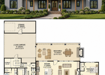 2291 Sq. Ft. Modern Farmhouse Plan with 3 Bedrooms, 2.5 Bathrooms, and Open Living Design