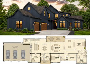 Modern Farmhouse House Plan – 4 Bedrooms, 3-Car Garage