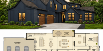Modern Farmhouse House Plan – 4 Bedrooms, 3-Car Garage