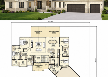 2838 Sq. Ft. Craftsman Plan with 3–4 Bedrooms, 2.5 Bathrooms, Basement, and 3-Car Garage