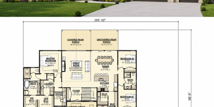 2838 Sq. Ft. Craftsman Plan with 3–4 Bedrooms, 2.5 Bathrooms, Basement, and 3-Car Garage