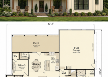 1300 Sq. Ft. Modern Farmhouse Plan with 3 Bedrooms, 2 Bathrooms, and Narrow-Lot Friendly Design
