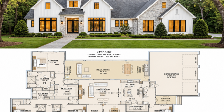 Modern Transitional Plan – 2,383 Sq Ft, 3 Bedrooms, 3.5 Bathrooms