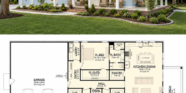 Barndominium Plan – 2,000 Sq Ft, 3 Bedrooms, 2.5 Bathrooms