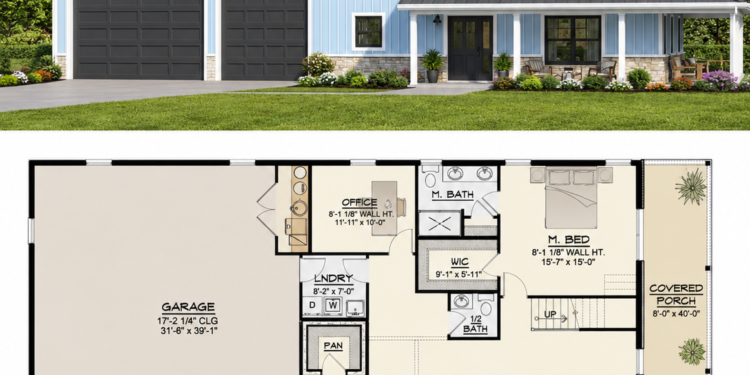 2456 Sq. Ft. Barndominium Plan with 3 Bedrooms, 2.5 Bathrooms, Loft, and Wraparound Porch