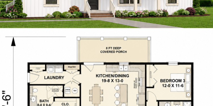 1425 Sq. Ft. Modern Farmhouse Plan with 3 Bedrooms, 2 Bathrooms, and Spacious Front Porch