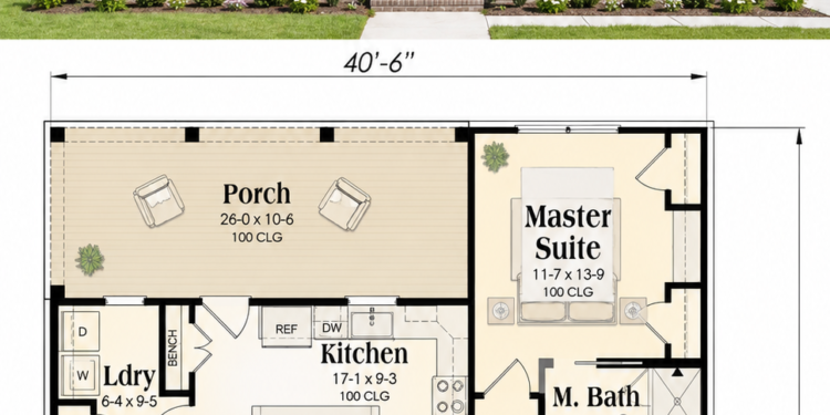 1085 Sq. Ft. Modern Farmhouse Plan with 2 Bedrooms, 2 Bathrooms, and Efficient Open Living