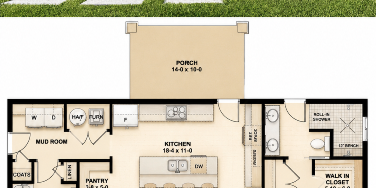 1232 Sq. Ft. Country Plan with 2 Bedrooms, 2 Bathrooms, and Efficient One-Story Comfort