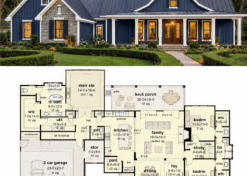 2093 Sq. Ft. Modern Farmhouse Plan with 3 Bedrooms, 2.5 Bathrooms, and Vaulted Open Living