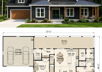1494 Sq. Ft. Modern Farmhouse Plan with 3–4 Bedrooms, 2 Bathrooms, Loft, and Spacious Porch Living